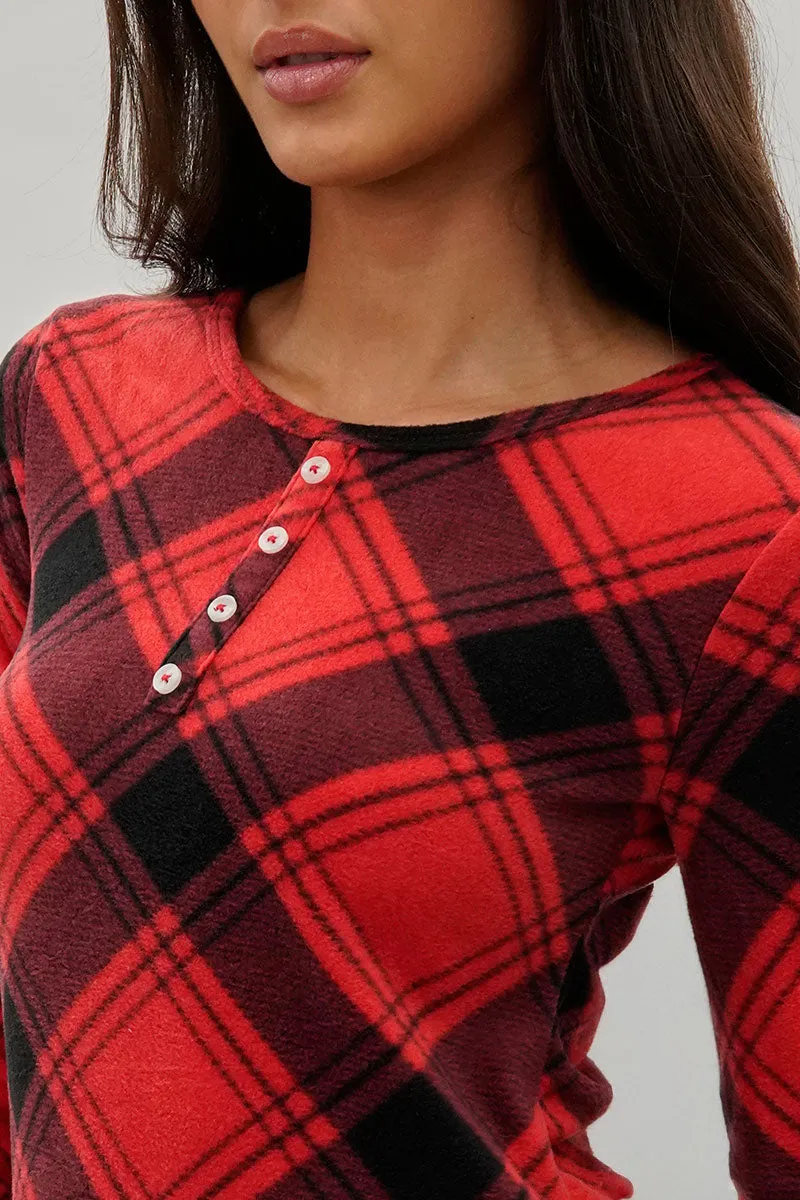 Canada Weather Gear Tartan Plaid Henley Pajama Top - Red sold by Fairweather product image thumbnail 4