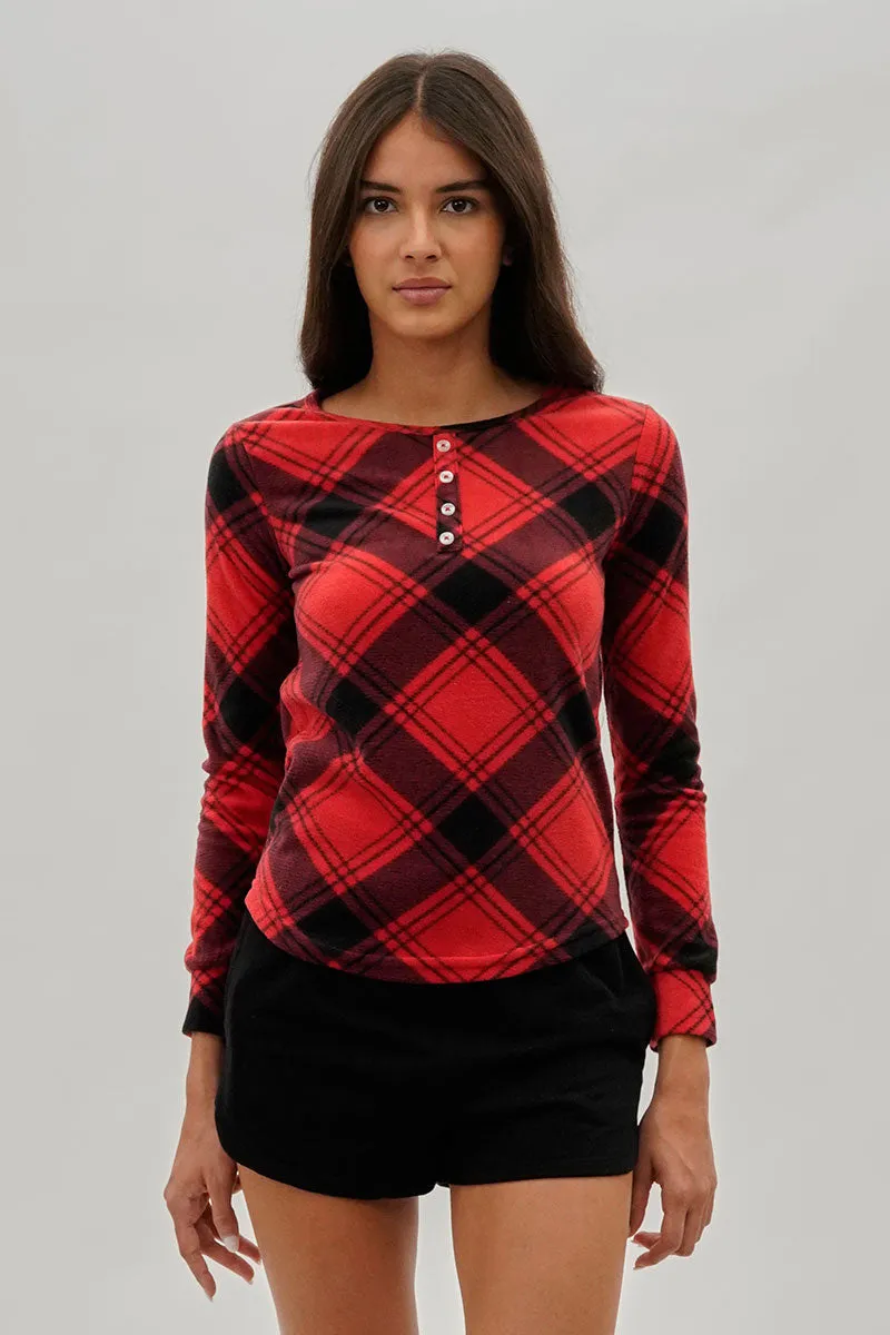 Canada Weather Gear Tartan Plaid Henley Pajama Top - Red sold by Fairweather