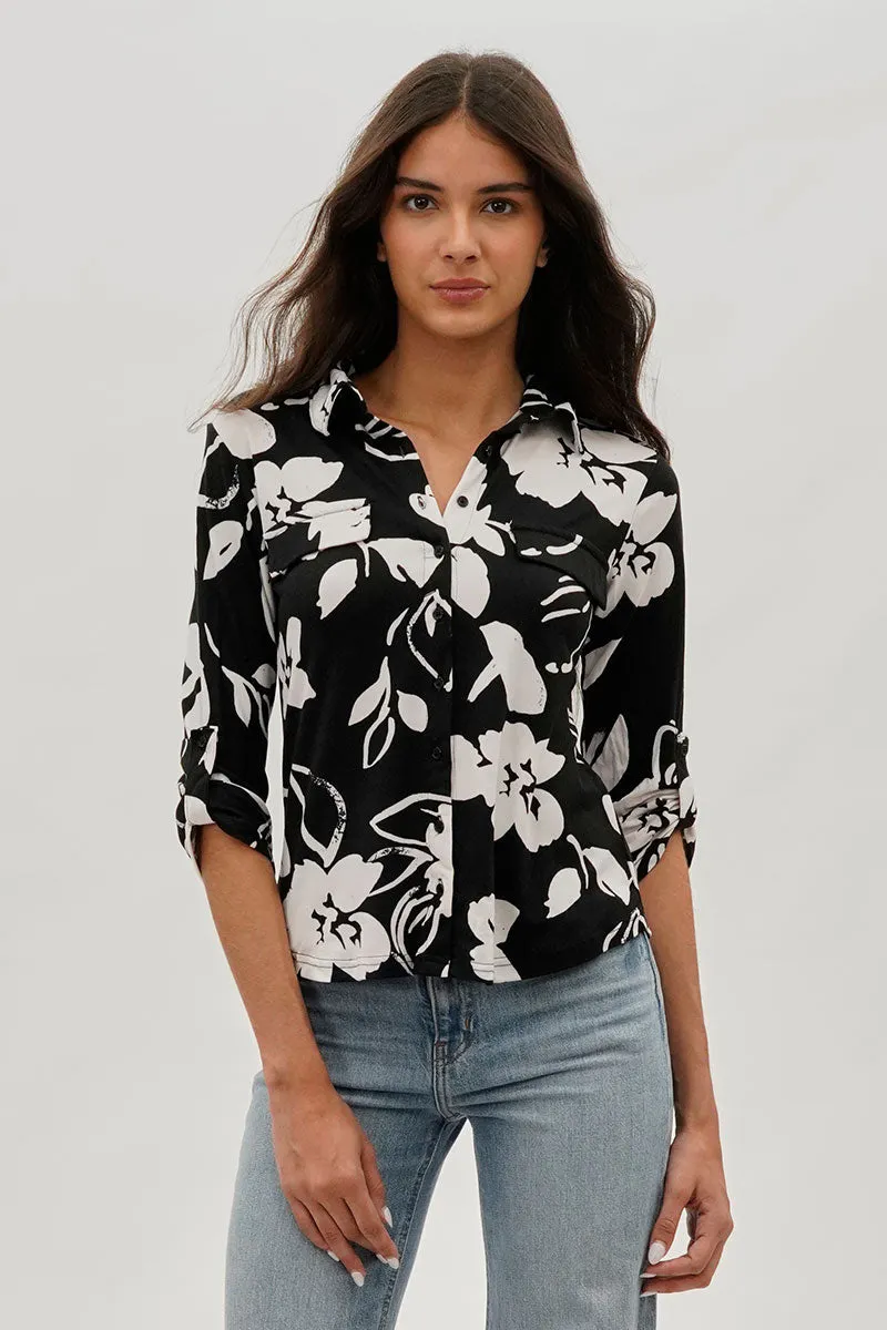 International INC Company Floral Button Up Shirt - Black sold by Fairweather