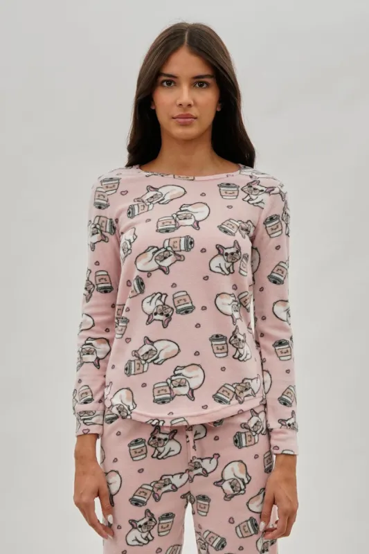 Canada Weather Gear Pug Print Crewneck Pajama Top - Pink sold by Fairweather