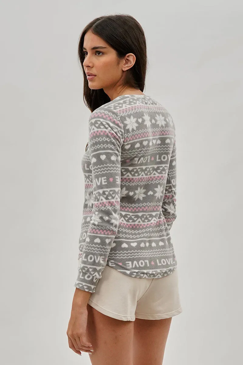 Canada Weather Gear Festive Print Henley Pajama Top - Grey sold by Fairweather product image thumbnail 3