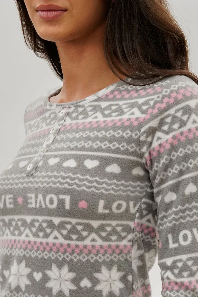 Canada Weather Gear Festive Print Henley Pajama Top - Grey sold by Fairweather product image thumbnail 4