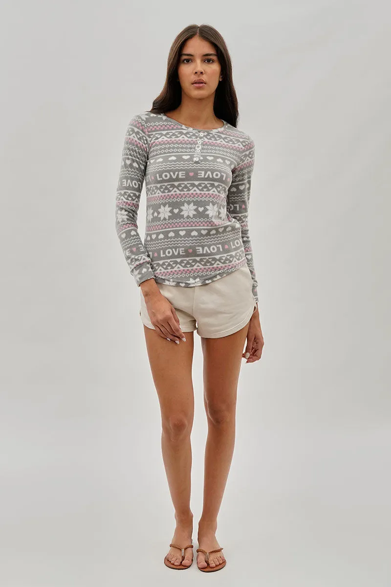 Canada Weather Gear Festive Print Henley Pajama Top - Grey sold by Fairweather product image thumbnail 5