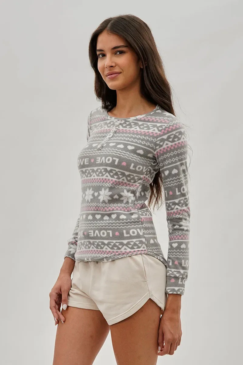 Canada Weather Gear Festive Print Henley Pajama Top - Grey sold by Fairweather product image thumbnail 2