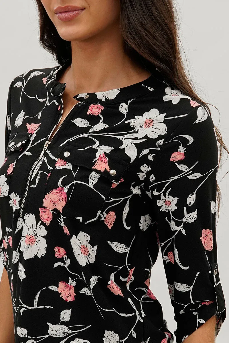 International INC Company Floral Half Zip Blouse - Black sold by Fairweather product image thumbnail 4