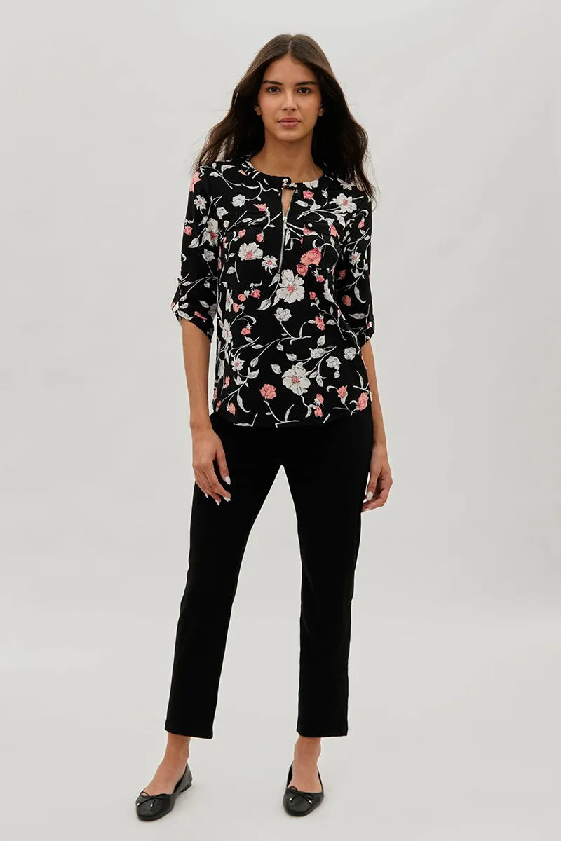 International INC Company Floral Half Zip Blouse - Black sold by Fairweather product image thumbnail 5