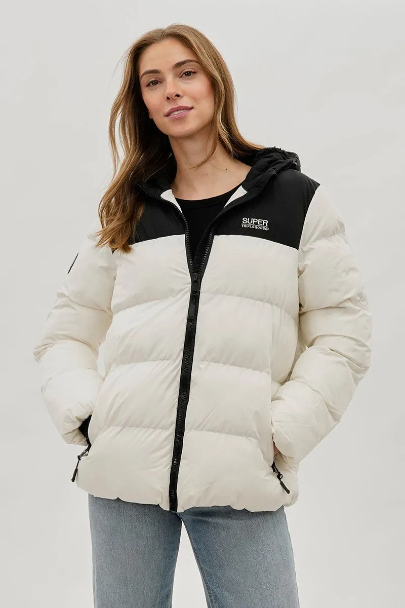 Super Triple Goose Colour Block Bomber Jacket - White sold by Fairweather