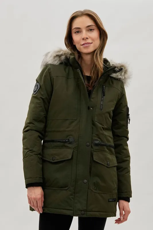 Canada Weather Gear Faux Fur Lined Parka Jacket - Olive sold by Fairweather