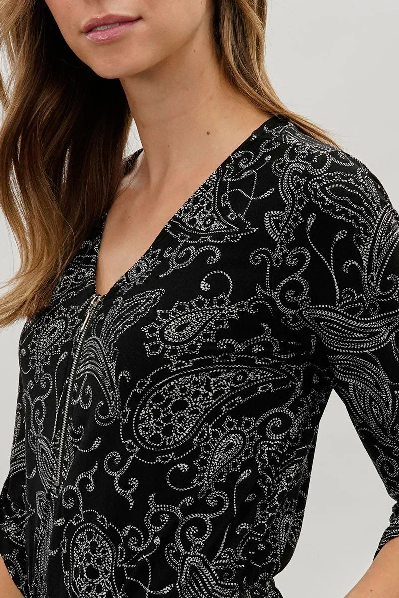 International INC Company Paisley Print Half Zip Jumpsuit - Black sold by Fairweather product image thumbnail 4
