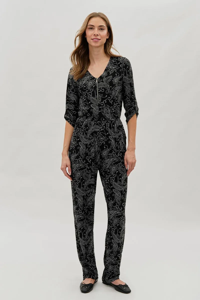 International INC Company Paisley Print Half Zip Jumpsuit - Black sold by Fairweather