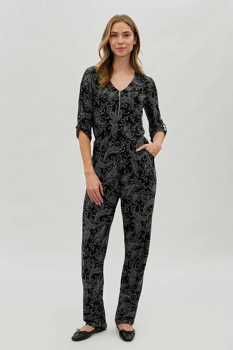 International INC Company Paisley Print Half Zip Jumpsuit - Black sold by Fairweather product image thumbnail 5