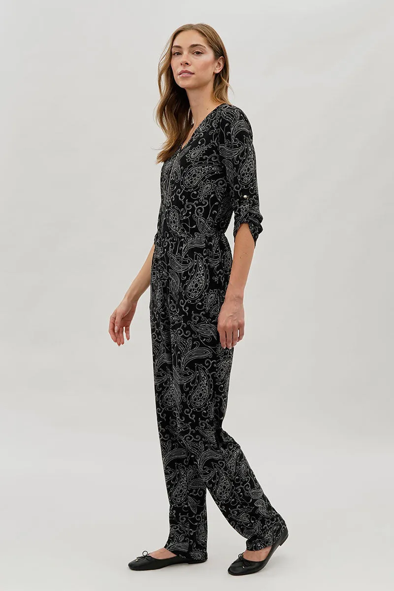 International INC Company Paisley Print Half Zip Jumpsuit - Black sold by Fairweather product image thumbnail 2