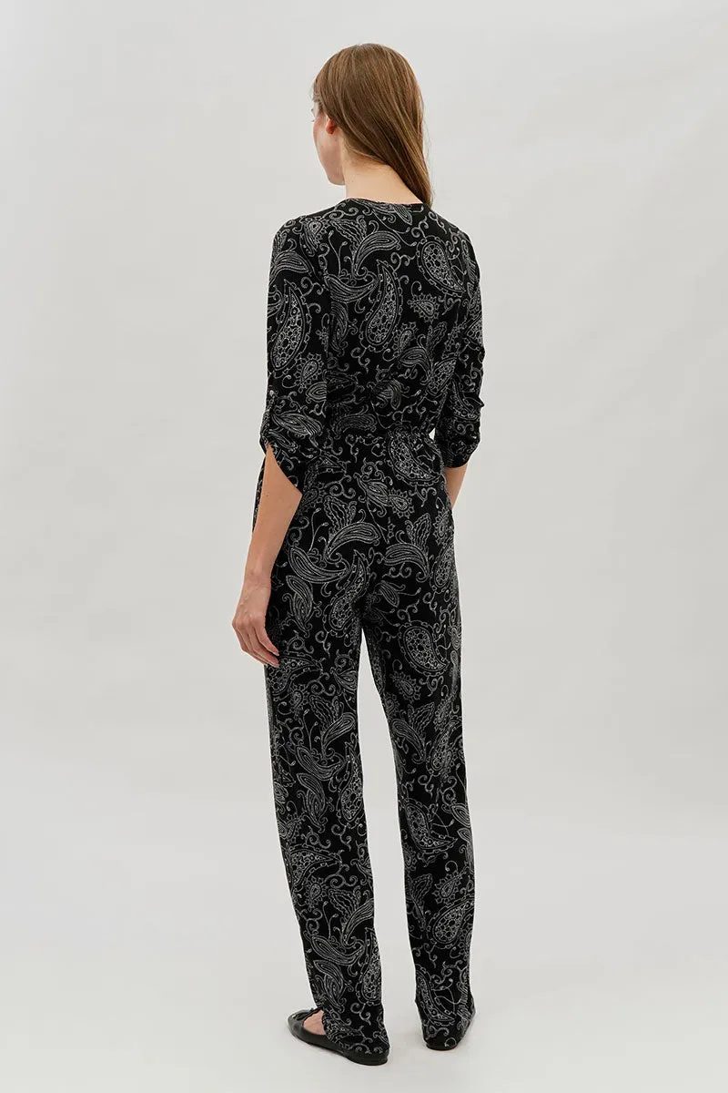 International INC Company Paisley Print Half Zip Jumpsuit - Black sold by Fairweather product image thumbnail 3