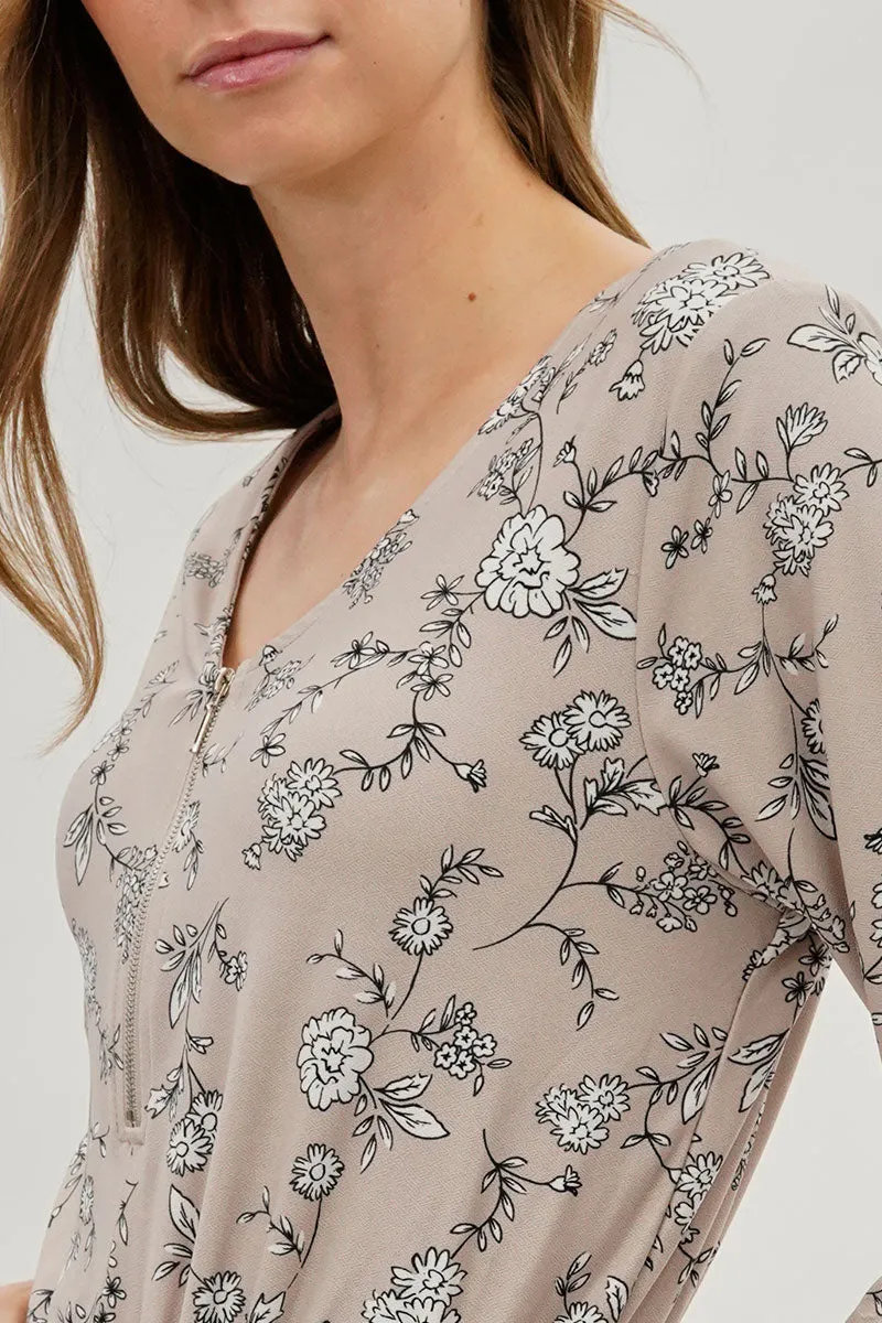 International INC Company Floral Print Half Zip Jumpsuit - Beige sold by Fairweather product image thumbnail 4