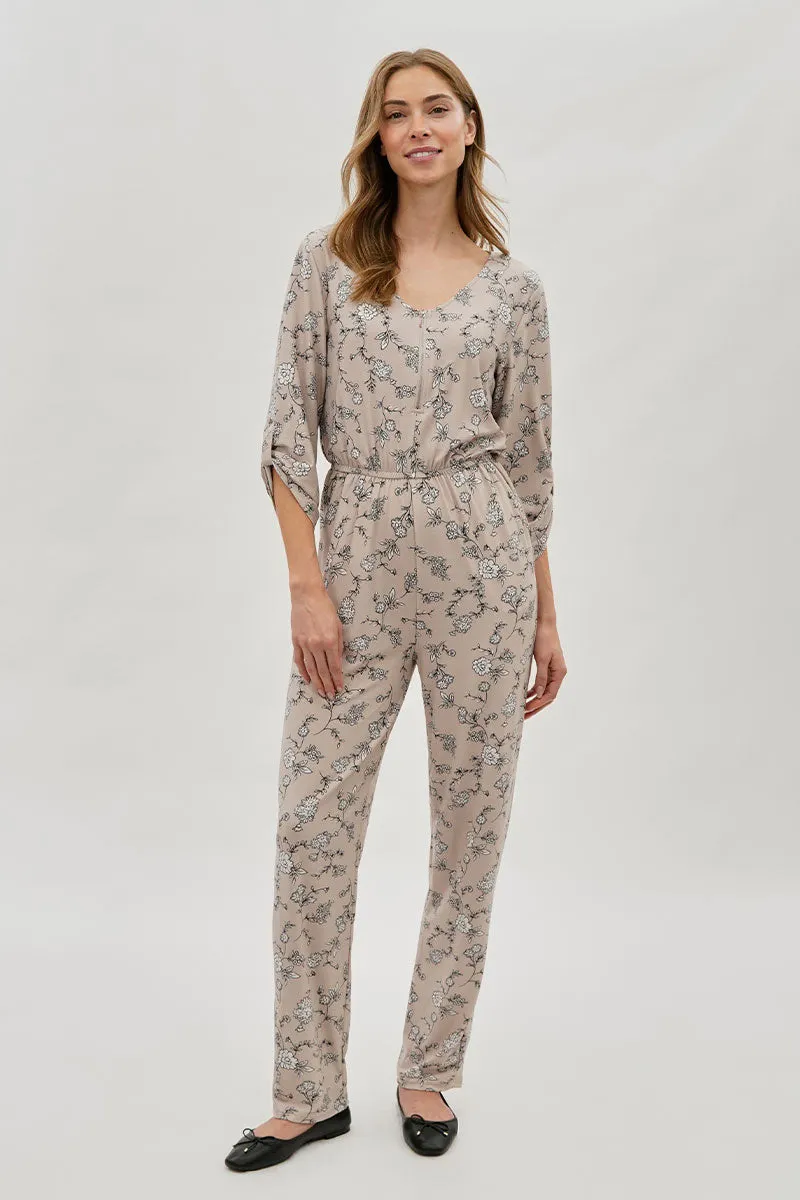 International INC Company Floral Print Half Zip Jumpsuit - Beige sold by Fairweather