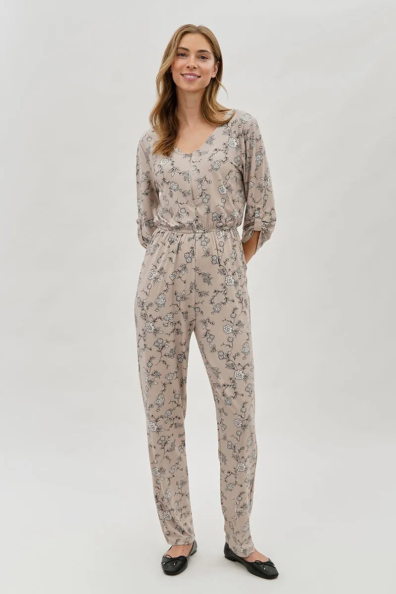 International INC Company Floral Print Half Zip Jumpsuit - Beige sold by Fairweather product image thumbnail 5