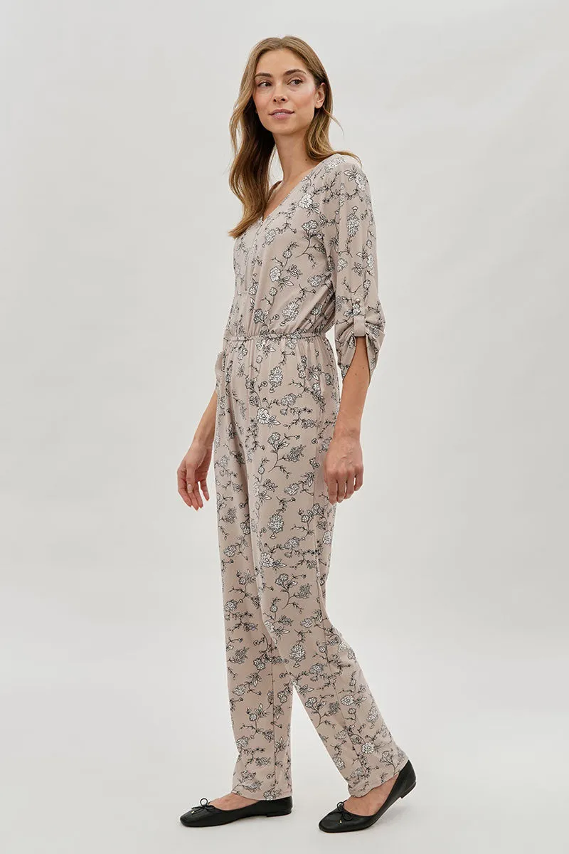 International INC Company Floral Print Half Zip Jumpsuit - Beige sold by Fairweather product image thumbnail 2
