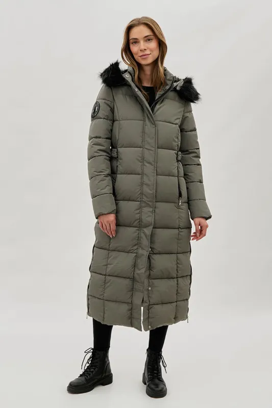 Canada Weather Gear Long Faux Fur Lined Parka Jacket - Olive sold by Fairweather