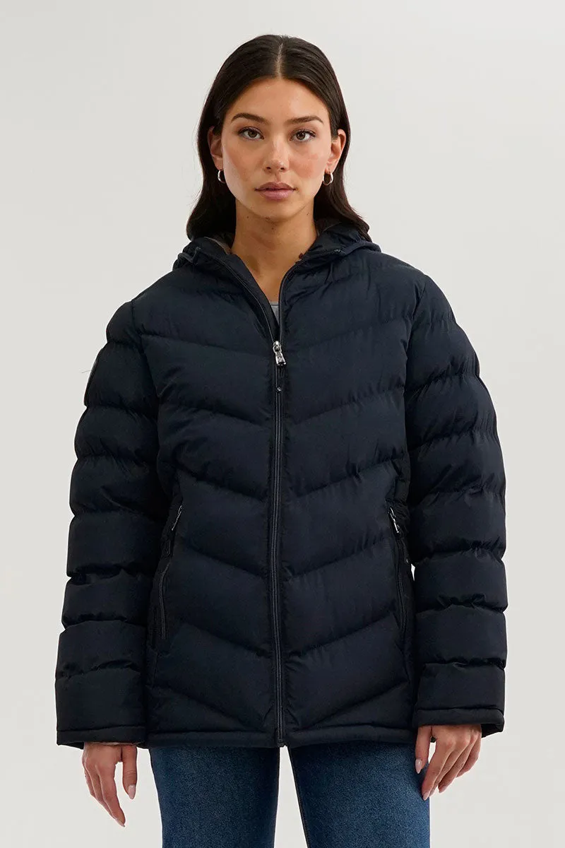 Canada Weather Gear Chevron Quilted Bomber Jacket - Navy sold by Fairweather