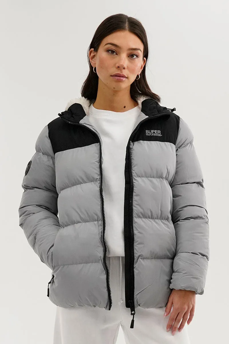 Super Triple Goose Colour Block Bomber Jacket - Grey sold by Fairweather