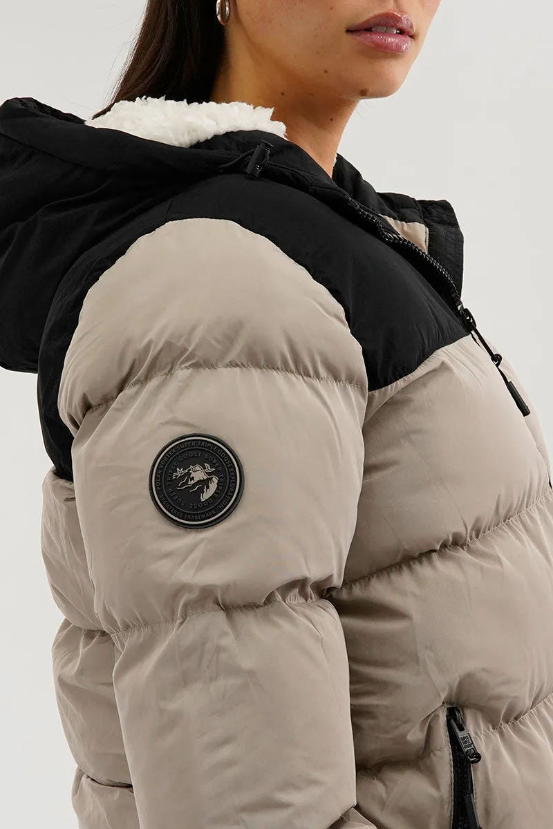 Super Triple Goose Colour Block Bomber Jacket - Beige sold by Fairweather product image thumbnail 4