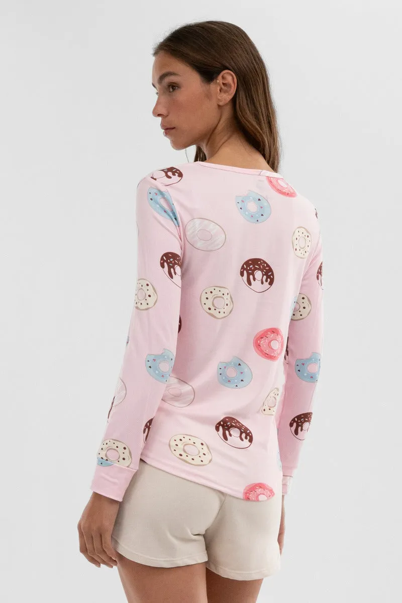 Canada Weather Gear Doughnut Print Henley Pajama Top - Pink sold by Fairweather product image thumbnail 3
