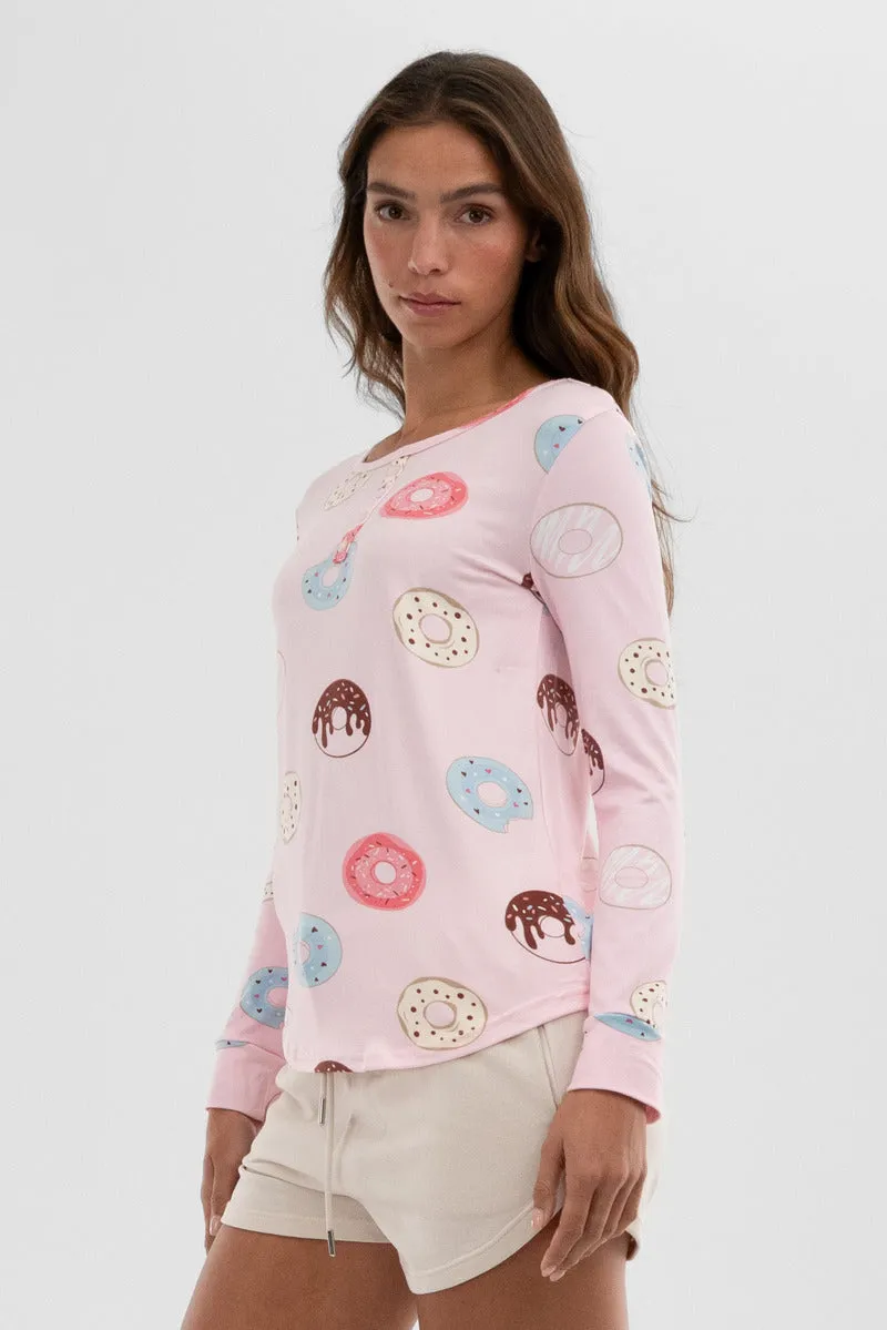Canada Weather Gear Doughnut Print Henley Pajama Top - Pink sold by Fairweather product image thumbnail 2