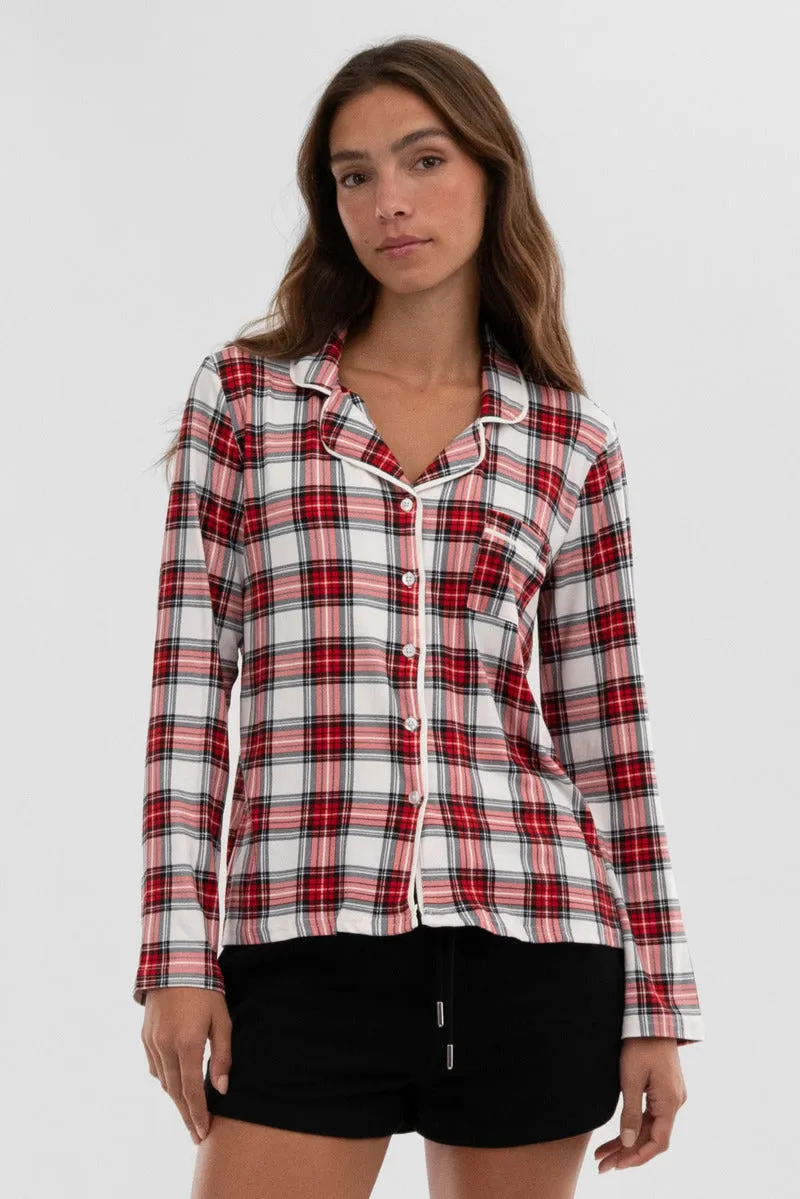 Canada Weather Gear Plaid Button Down Pajama Top - White sold by Fairweather