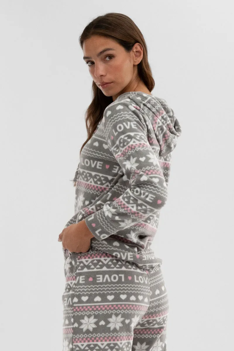 Canada Weather Gear Festive Print Hooded Pajama Top - Grey sold by Fairweather product image thumbnail 3