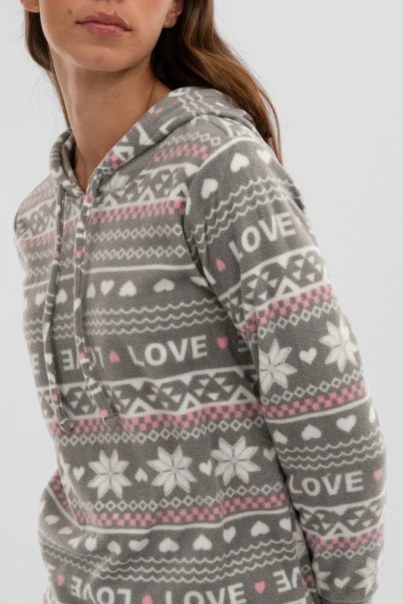 Canada Weather Gear Festive Print Hooded Pajama Top - Grey sold by Fairweather product image thumbnail 4