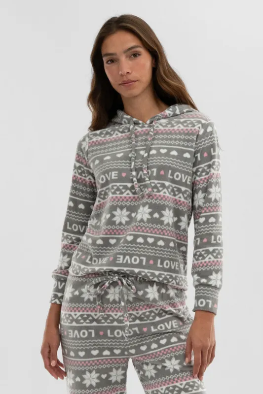 Canada Weather Gear Festive Print Hooded Pajama Top - Grey sold by Fairweather