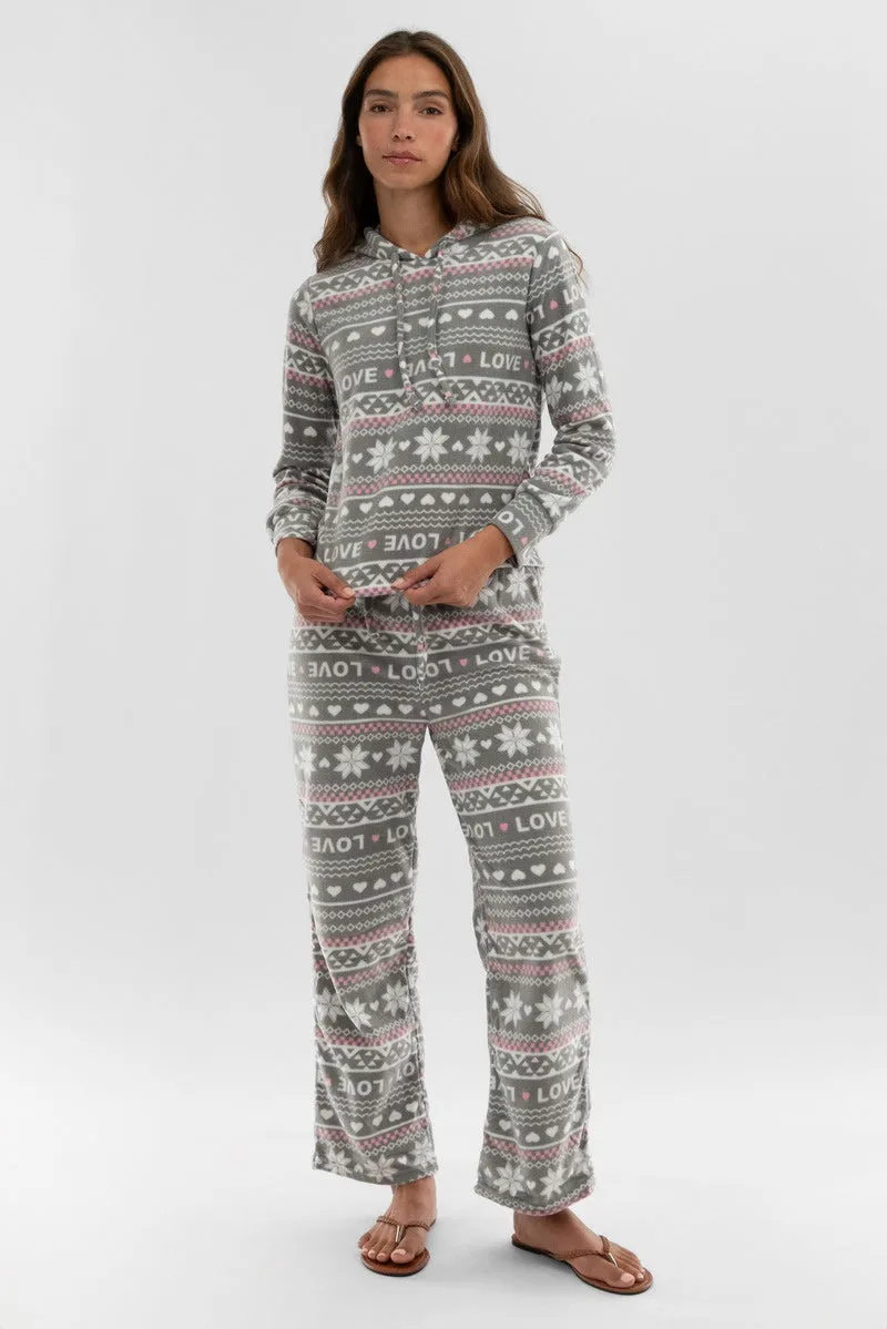 Canada Weather Gear Festive Print Hooded Pajama Top - Grey sold by Fairweather product image thumbnail 5