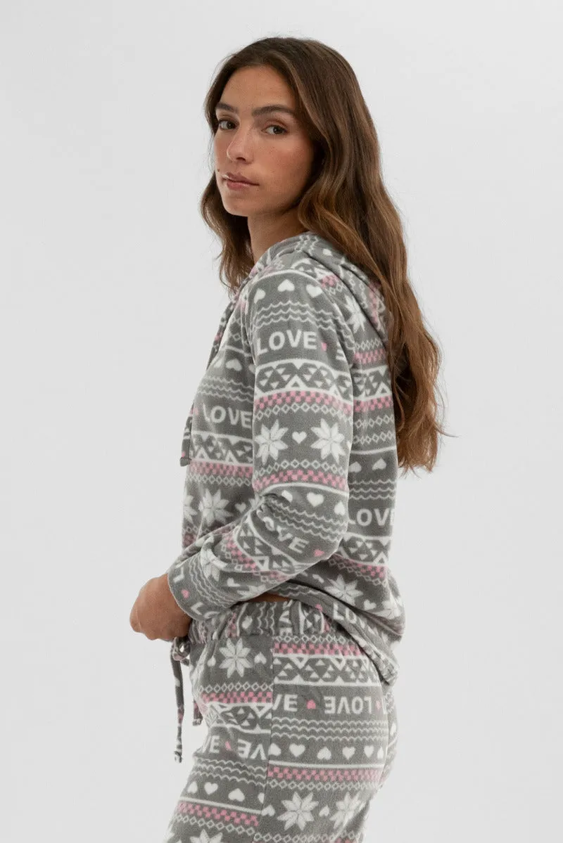 Canada Weather Gear Festive Print Hooded Pajama Top - Grey sold by Fairweather product image thumbnail 2
