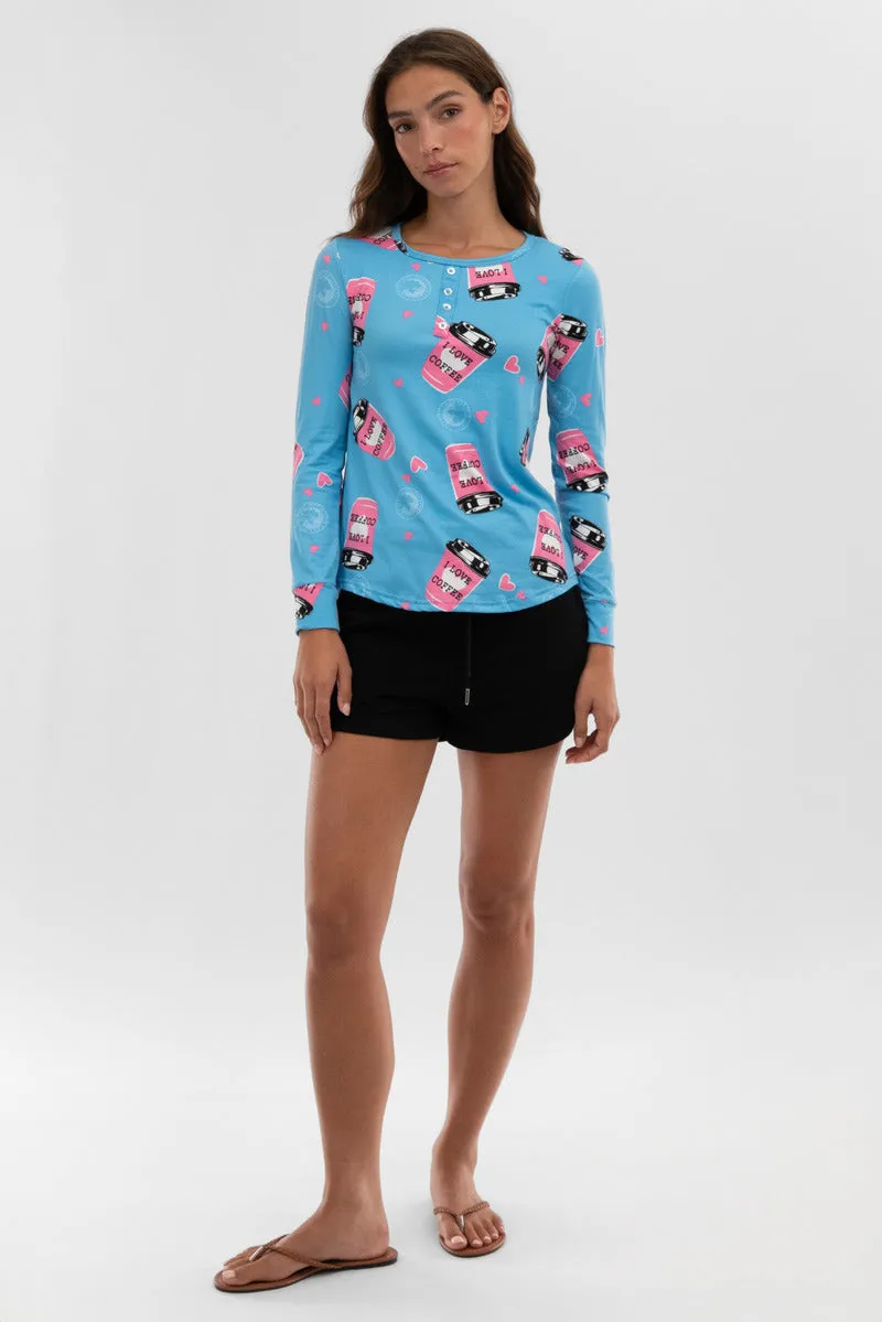 Canada Weather Gear Coffee Print Henley Pajama Top - Blue sold by Fairweather product image thumbnail 5