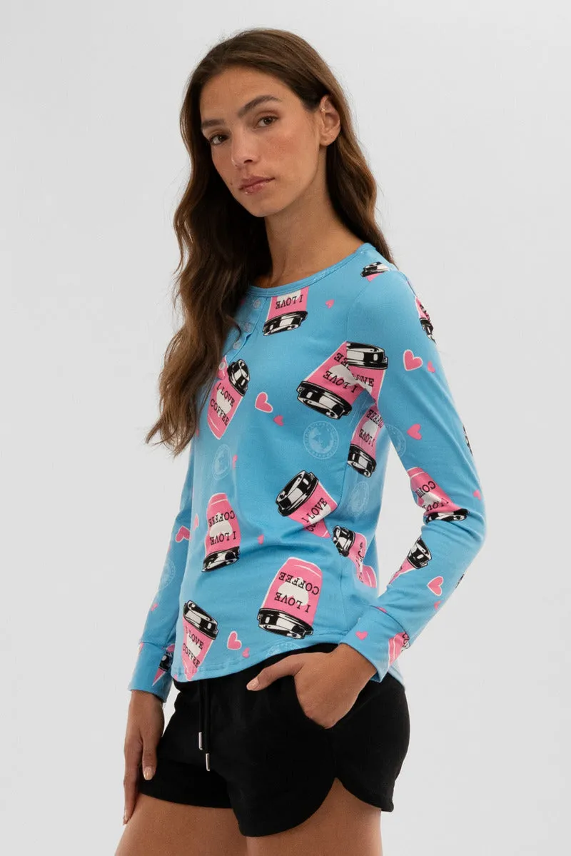 Canada Weather Gear Coffee Print Henley Pajama Top - Blue sold by Fairweather product image thumbnail 2