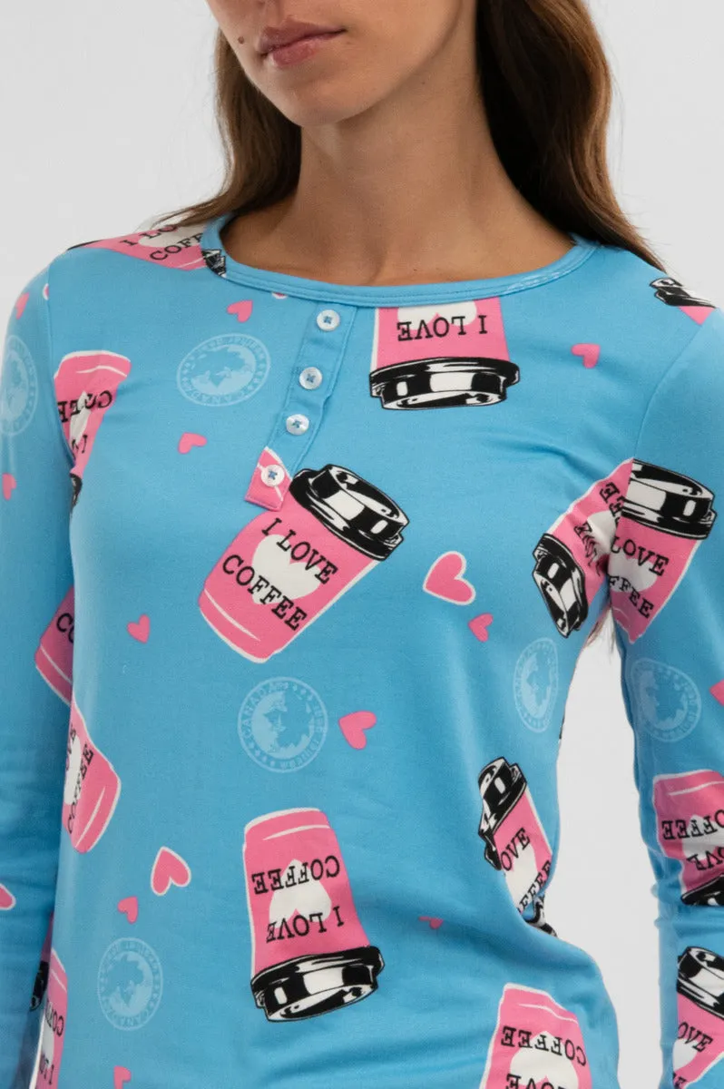 Canada Weather Gear Coffee Print Henley Pajama Top - Blue sold by Fairweather product image thumbnail 4