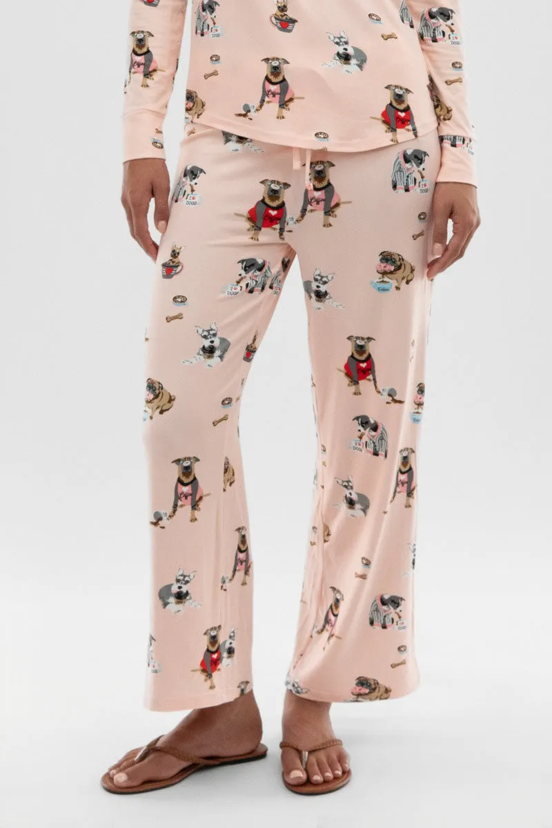 Canada Weather Gear Dog Print Wide Leg Pajama Pants - Blush sold by Fairweather