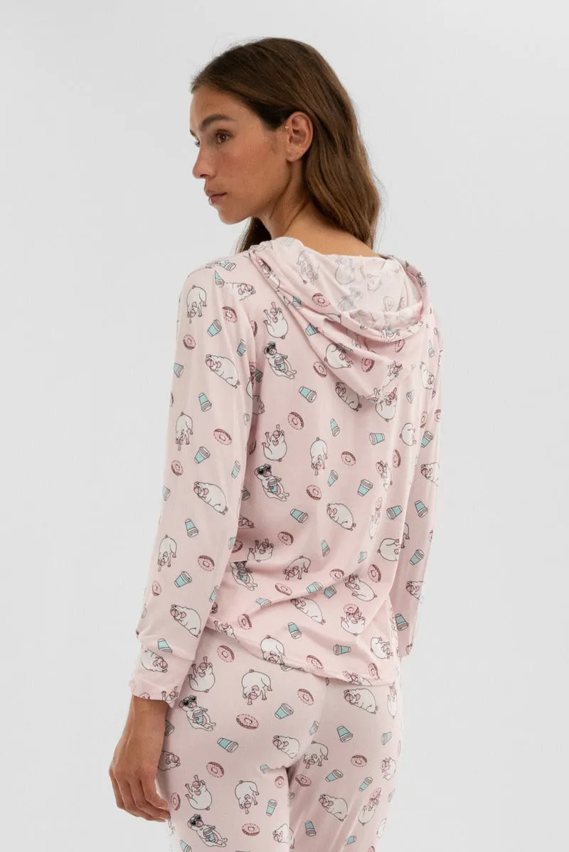 Canada Weather Gear Dog Print Hooded Pajama Top - Blush sold by Fairweather product image thumbnail 3