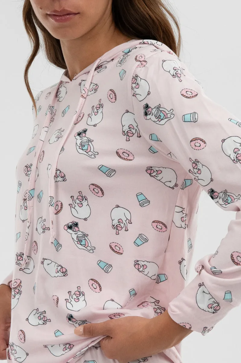 Canada Weather Gear Dog Print Hooded Pajama Top - Blush sold by Fairweather product image thumbnail 4