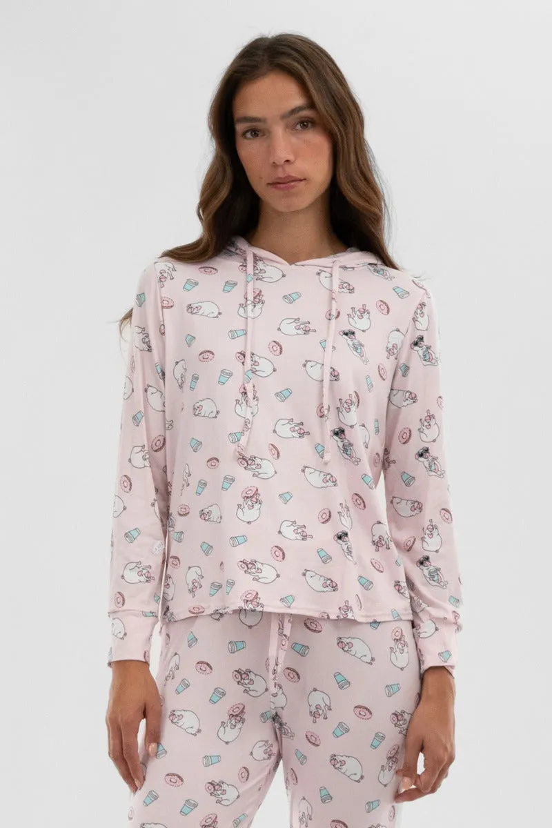 Canada Weather Gear Dog Print Hooded Pajama Top - Blush sold by Fairweather