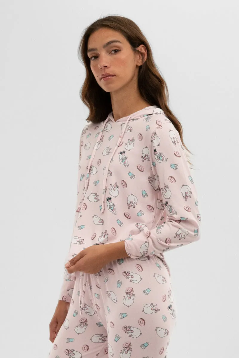 Canada Weather Gear Dog Print Hooded Pajama Top - Blush sold by Fairweather product image thumbnail 2