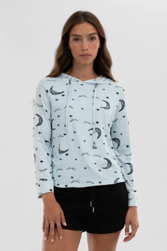 Canada Weather Gear Moon Print Hooded Pajama Top - Blue sold by Fairweather