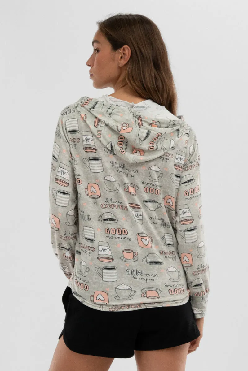 Canada Weather Gear Coffee Print Hooded Pajama Top - Grey sold by Fairweather product image thumbnail 3