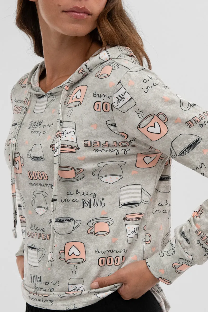 Canada Weather Gear Coffee Print Hooded Pajama Top - Grey sold by Fairweather product image thumbnail 4