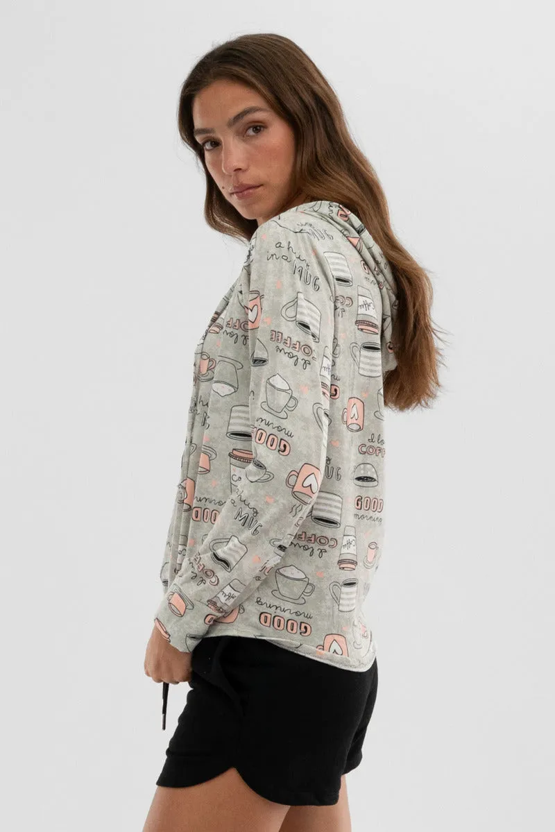 Canada Weather Gear Coffee Print Hooded Pajama Top - Grey sold by Fairweather product image thumbnail 2