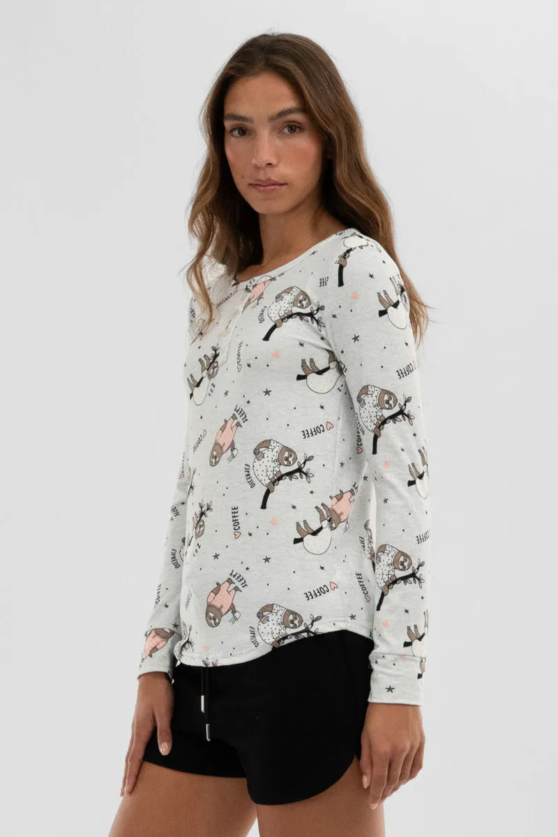 Canada Weather Gear Sloth Print Henley Pajama Top - Grey sold by Fairweather product image thumbnail 2