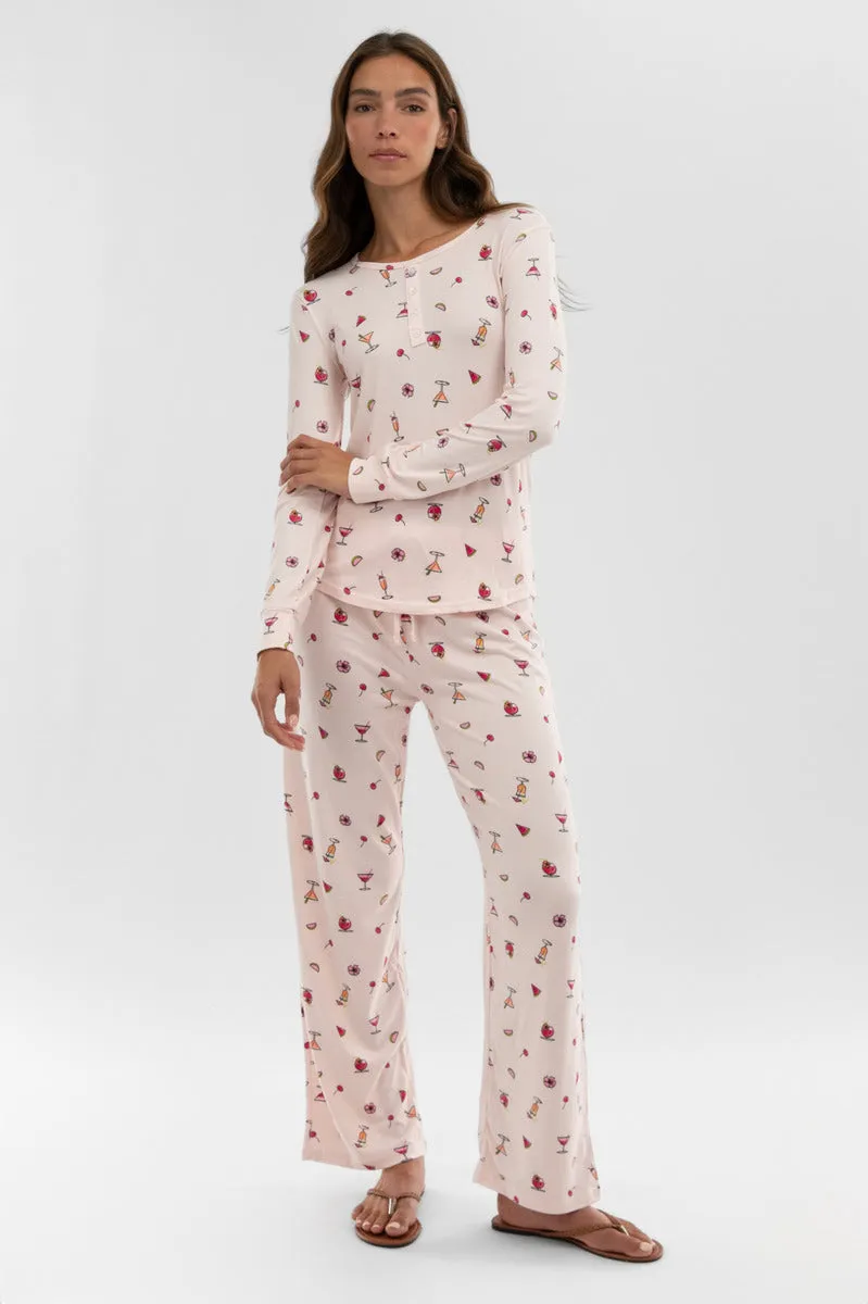 Canada Weather Gear Drink Print Henley Pajama Top - Blush sold by Fairweather product image thumbnail 5
