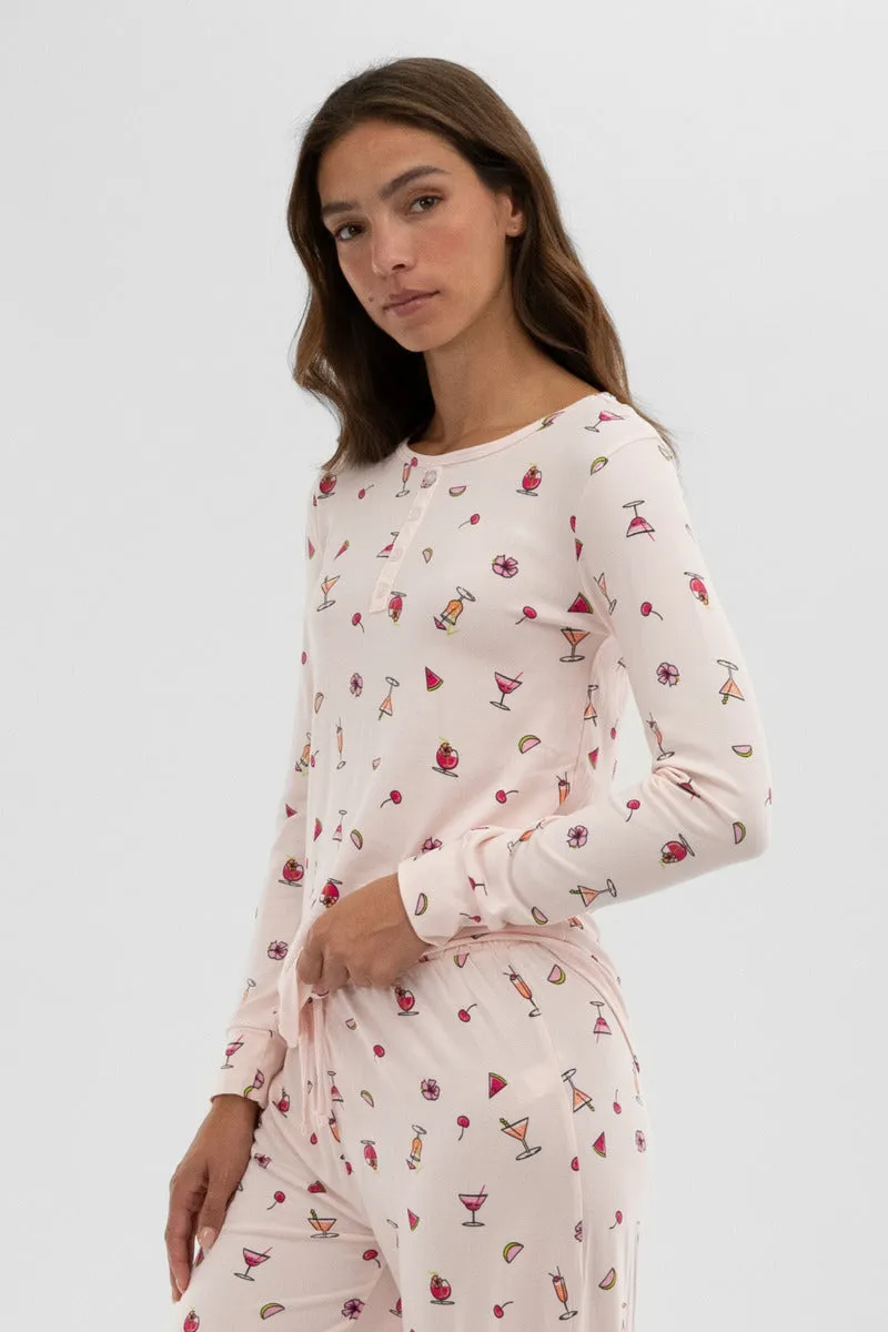 Canada Weather Gear Drink Print Henley Pajama Top - Blush sold by Fairweather product image thumbnail 2