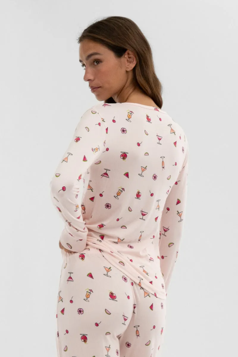 Canada Weather Gear Drink Print Henley Pajama Top - Blush sold by Fairweather product image thumbnail 3