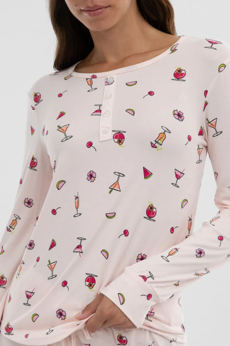 Canada Weather Gear Drink Print Henley Pajama Top - Blush sold by Fairweather product image thumbnail 4